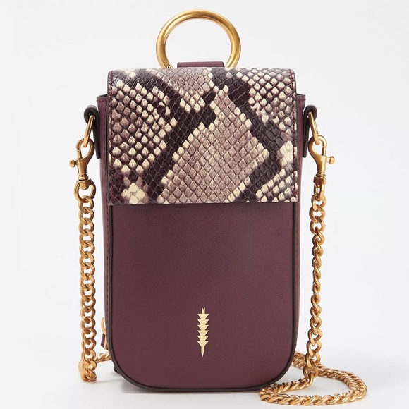 Thacker Farrow leather python embossed crossbody phone case wallet burgundy gold - Picture 1 of 10